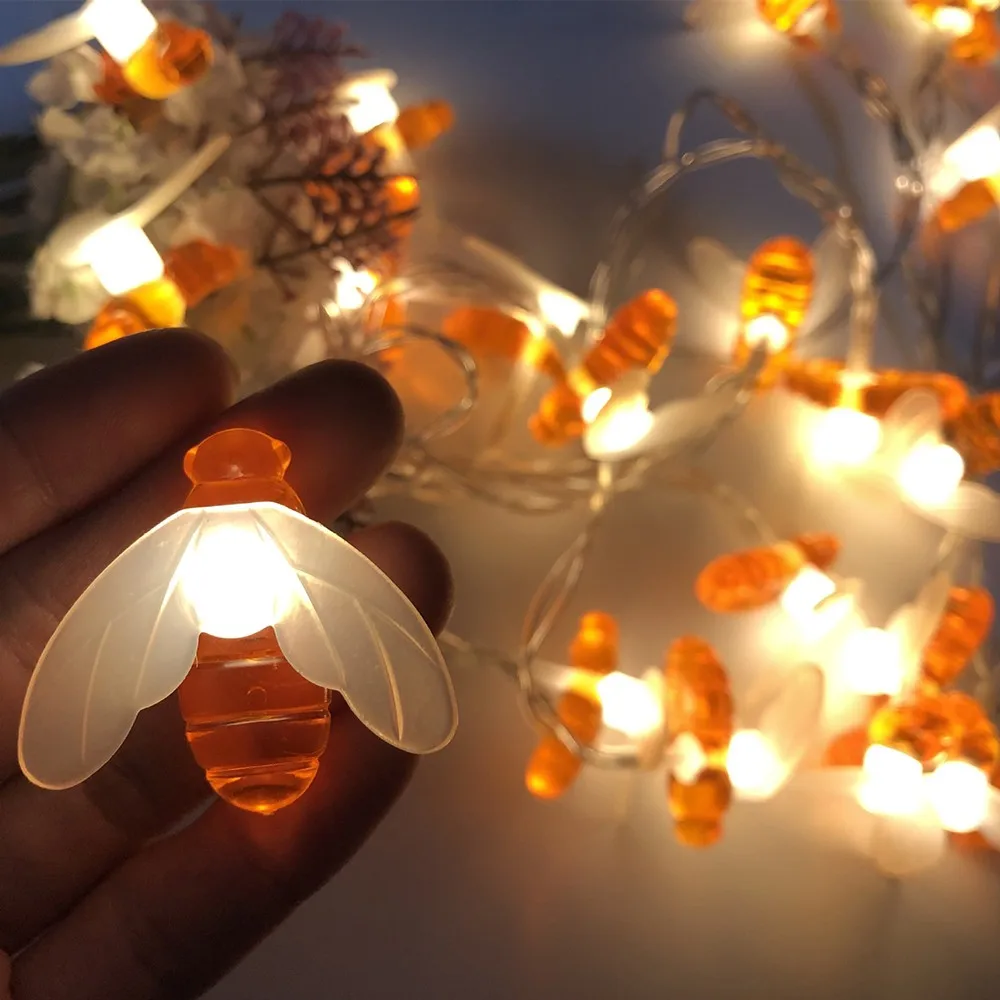 

New Solar Powered Cute Honey Bee Led String Fairy Light Color Changed Bee Lights Christmas Garland Lights New Year Decor