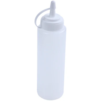 

180cc White Plastic Squeeze Bottle Oil Sauce Dispenser Nozzle Cap Attached