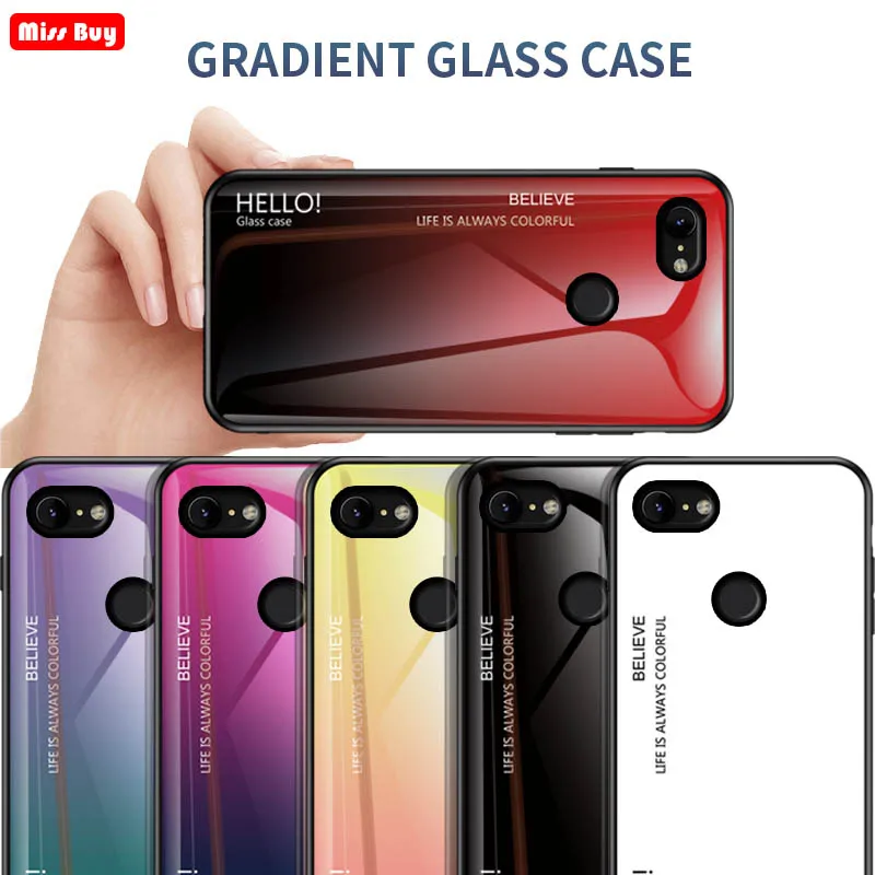 

For Google Pixel 2 3 3A XL Case Luxury Gradient Tempered Glass Phone Cases for Google Pixel 1XL 2XL 3XL Hard Cover Soft edge