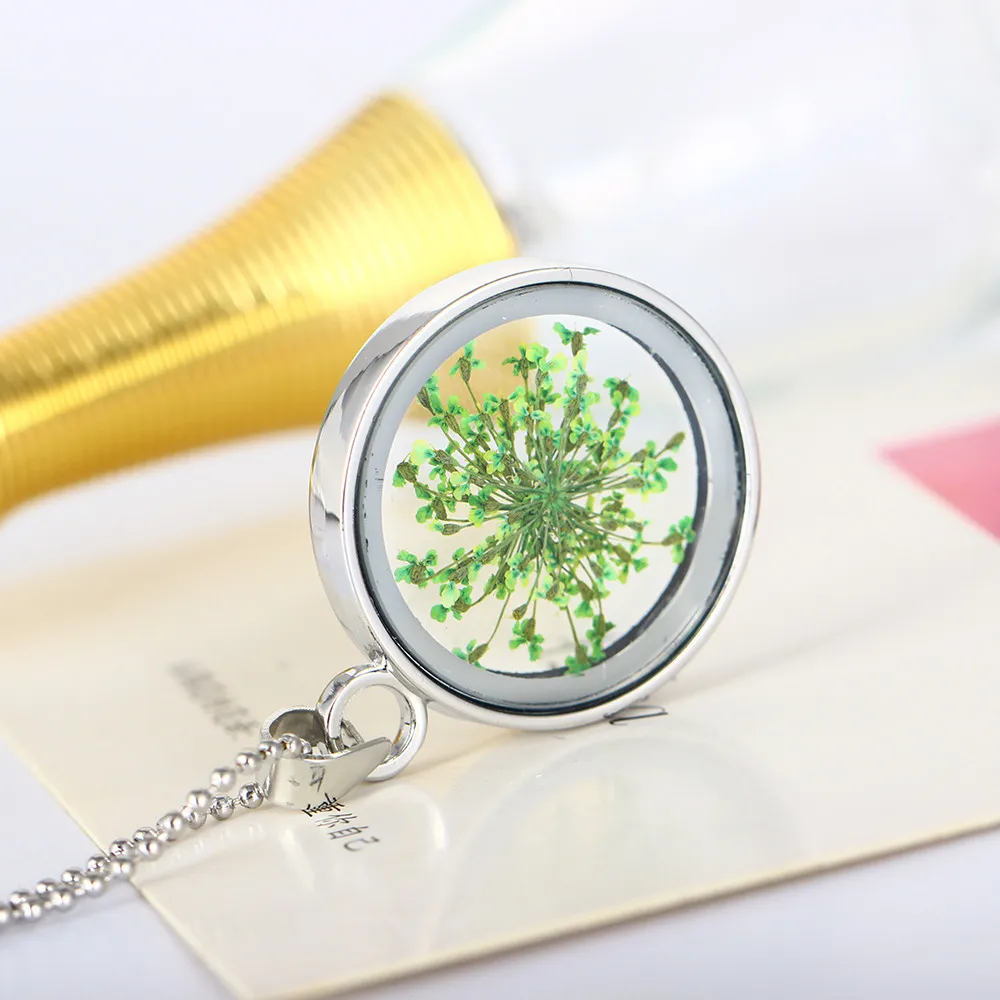 Круглые стеклянные парящие Медальоны кулон с высушенным цветком ожерелье s модное ожерелье летние ювелирные изделия для женщин/подарок девушке другу