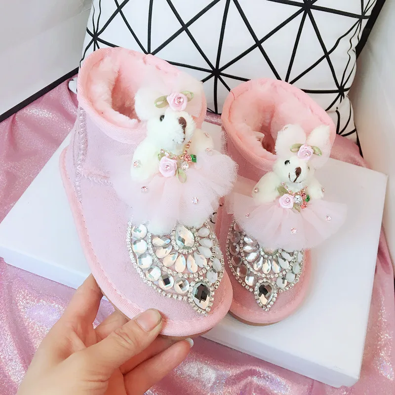 Новая детская зимняя зимние сапоги для маленьких девочек Детские теплые ботинки