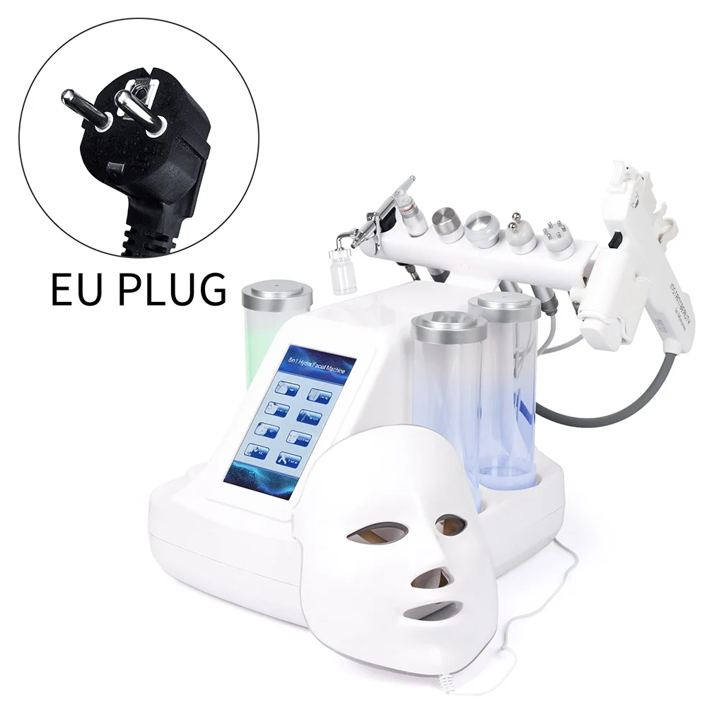 EU PLUG (220-240V) 8 в 1 Вакуумная очистка лица Гидро Вода кислородная струя пилинг машина Ance очиститель пор массаж лица маленький пузырьковый прибор для ухода за кожей - Цвет: EU PLUG (220-240V)
