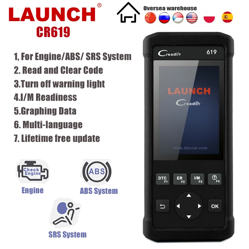 Диагностический сканер Launch CR619 OBD2 Автомобильный для двигателя из АБС пластика SRS