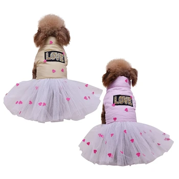 

Pet Dress Dog Girls LOVE Letter Hearts Prints Clothes Autumn Winter Funny Party Dress Up Warm Costume