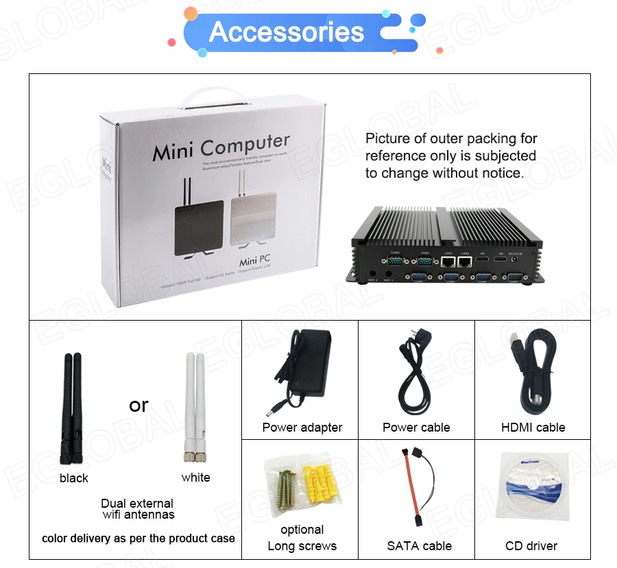 Elevate Your Workspace with Eglobal Industrial Mini PC - Intel Core i3/i5, 2 RJ45 LAN, 2 HDMI, Linux Desktop Computer, 6 RS232 COMs, 8 USB, Windows Ready Description Image.