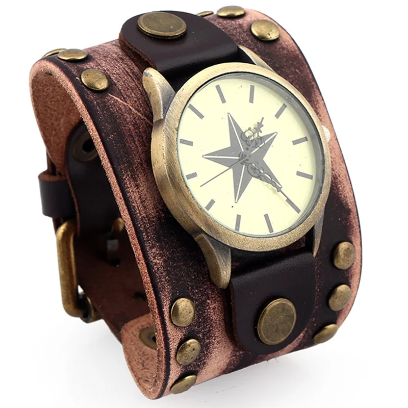 Hot Selling Vintage Retro Cow Leather Bracelet Watch Men Women Wrist Watches Roman Numerals Casual Quartz Watch Relogio Feminino