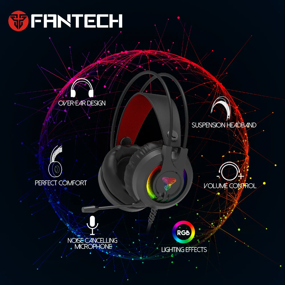 FANTECH HG20 проводные наушники RGB PS4 компьютерные игровые наушники с микрофоном для гарнитуры геймера профессиональные наушники геймера