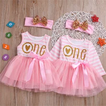 Платье для маленьких девочек бальное платье в полоску с длинными рукавами, платья-пачки принцессы для девочек, платье с бантом и повязкой на голову, комплект из 2 предметов, одежда для маленьких девочек