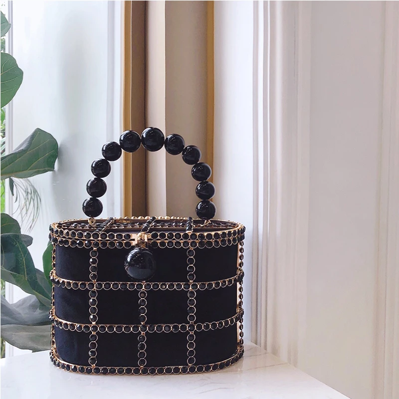 Diamonds Basket Evening Clutch Bags Women Hollow Out Beaded Alloy Metallic Cage Handbags And Purses Ladies Dinner Fashion