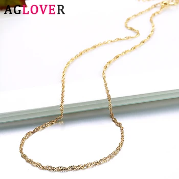 

AGLOVER 925 Sterling Silver 18 Inch/20 Inch Gold/Rose Gold/Silver Water Wave Chian Necklace For Woman Fashion Jewelry Gift