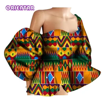 

New 100% Cotton Women Shirts African Wax Draped Print Shirts for Women Bazin Riche Patchwork African Style Clothing WY3397
