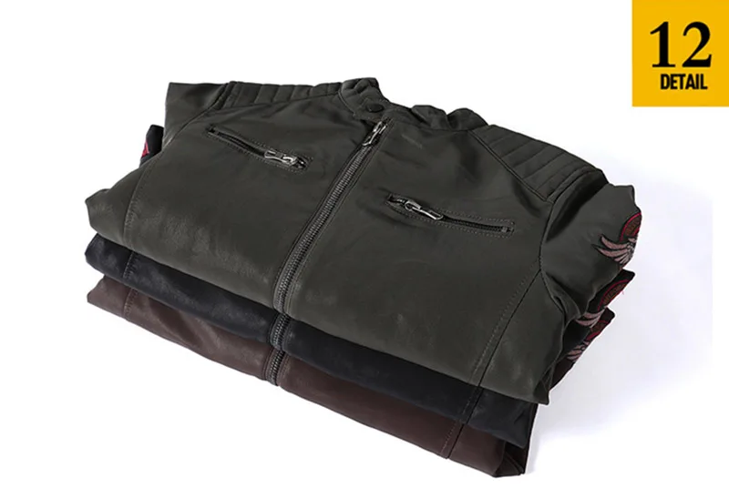 KIOVNO Men Winter Pu Leather Jacket Coats Fleece Lined Motorcycle Embroidery Jackets Outwear For Male Size M-3XL Windbreak  (9)