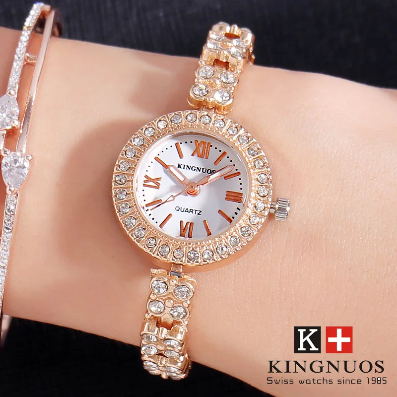 

Kingnuos Women Quartz Watch Fashion Bling Casual Ladies Watch Female Quartz Gold Watch Crystal Diamond for Women Clock