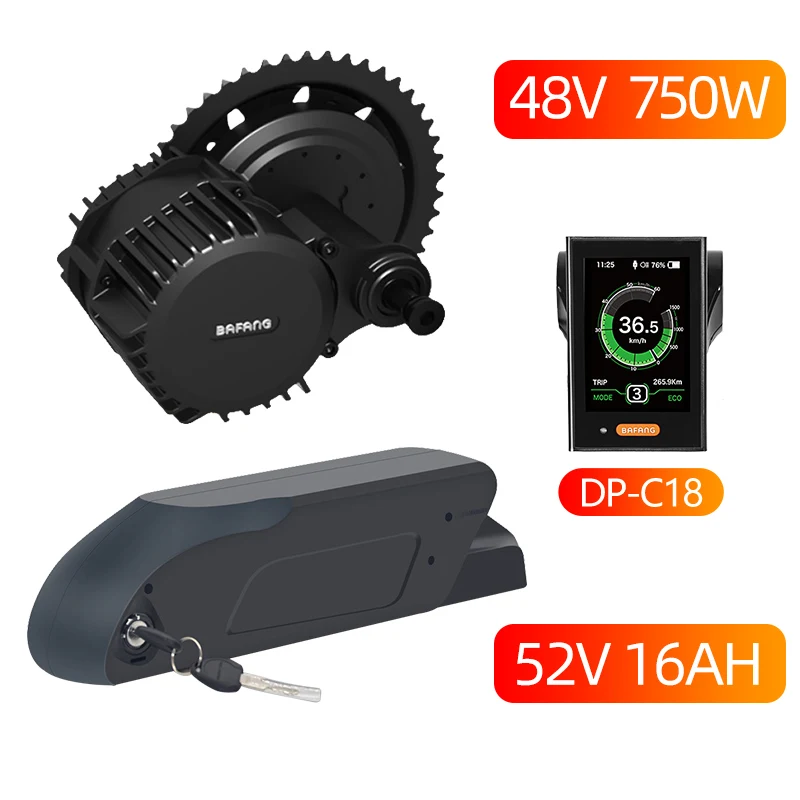 BBS02B Bafang 48 в 750 Вт Mid Drive комплект электродвигателей с 48 в 52 в 13AH 17.5Ah литий-ионный Ebike батарея BBS02 8fun Bafang батарея - Цвет: 52V16AH and C18