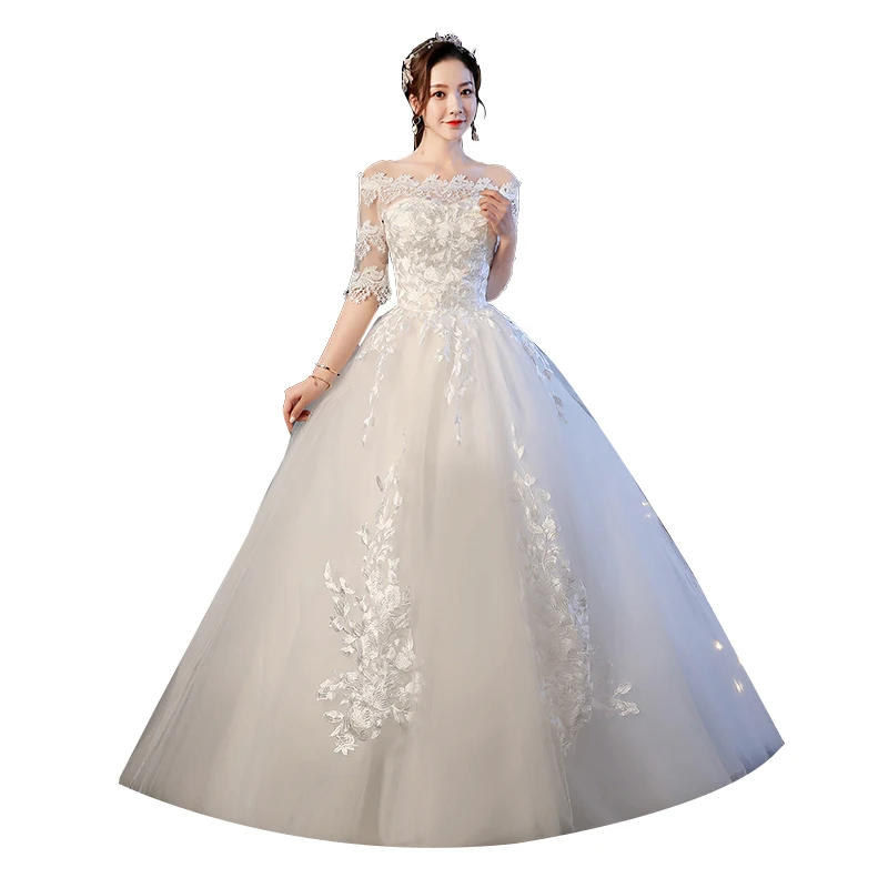 Новое поступление года; свадебное платье невесты с коротким рукавом Кружевное бальное платье принцессы с вырезом лодочкой; простое свадебное платье Vestido De Noiva