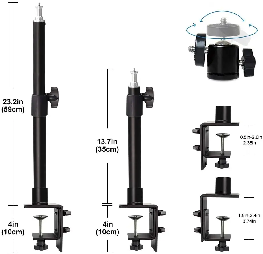 Supporto Da Tavolo Per Fotocamera E Webcam Karoten – Braccio Regolabile In Altezza Fino A 20cm, Testa A Sfera 360°, Filettatura 1/4, Base Antiscivolo