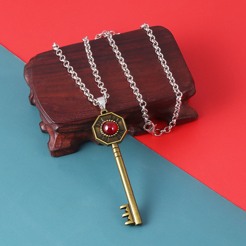 JoJos Bizarre Adventure Necklace Kujo Jotaro Key Shape Metal Pendant Necklaces For Women Men Cospaly Collect Gift