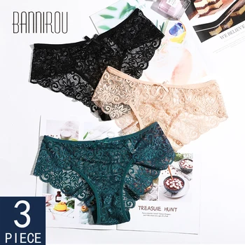 

Woman Panties Underwear Briefs Lady 3 Pieces Sexy Lace Breathable Female Panties Underwear For Women Sexy Lace Briefs BANNIROU