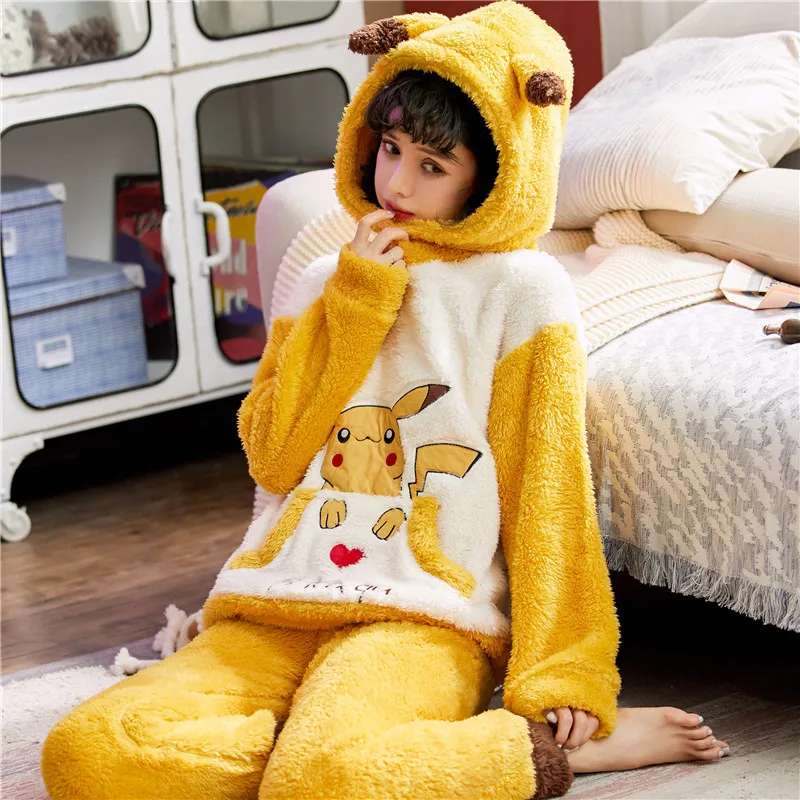 

[Temperature Attitude Warm] Winter Pajamas Women's Korean-style Sweet Cute Long Velvet Thick 280 Grams Home Wear-Outer Wear
