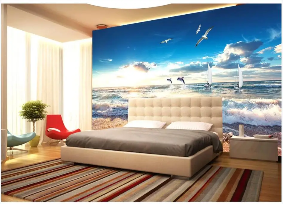 Custom photo wallpapers 3d murals wallpaper for walls Sea beach seagull fresh sea background wall papers home decor | Обустройство