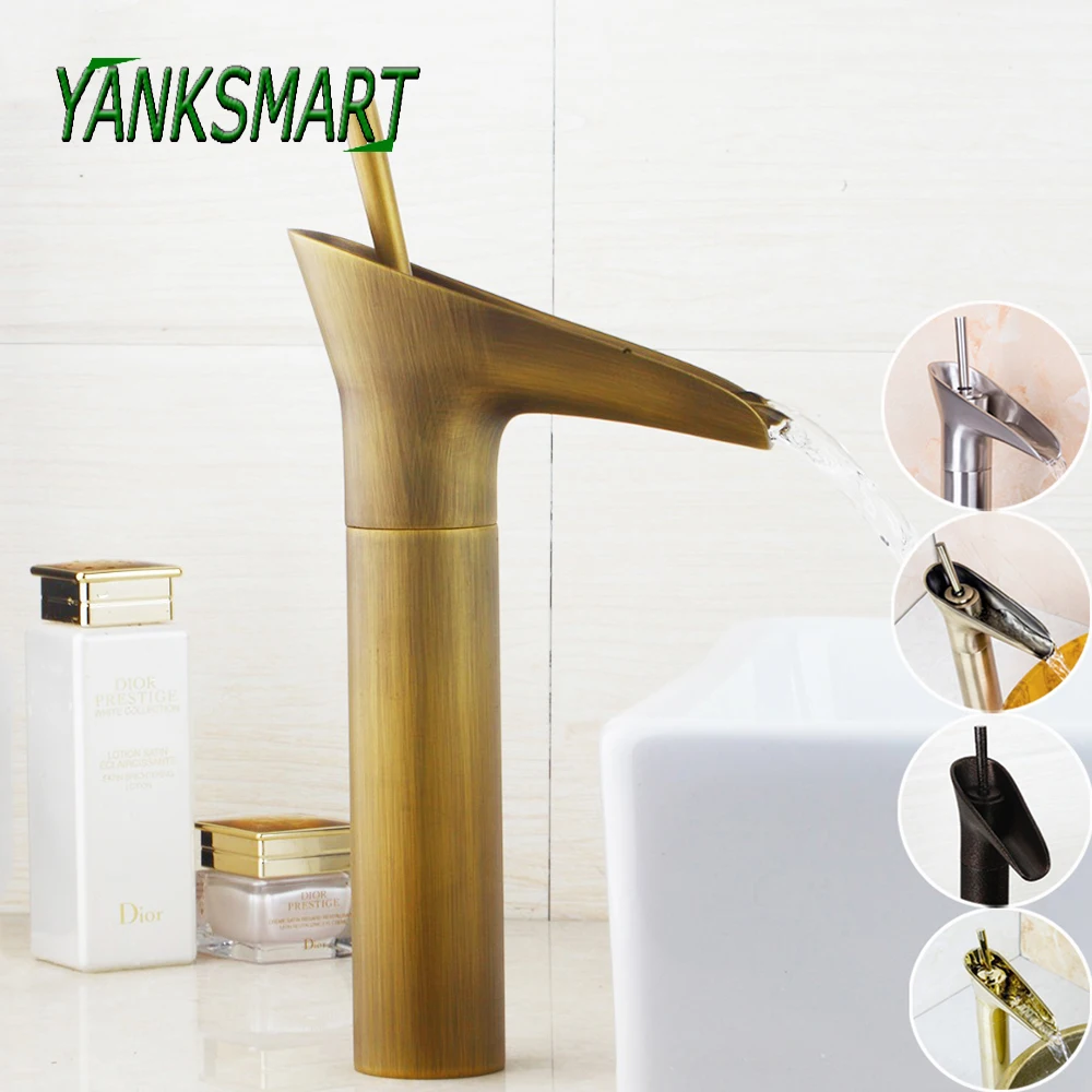 

YANKSMART Bathroom Bathtub Basin Sink Faucets 360 Swivel Single Lever Deck Mounted Mixer Cold & Hot Waterfall Tap