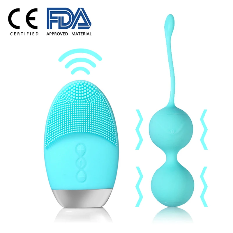 Vaginal Exercise Kegel Balls 10 Speed Vibrating Eggs & Facial Cleansing Brush Wireless Control Vibrator Adult Sex Toys for Women