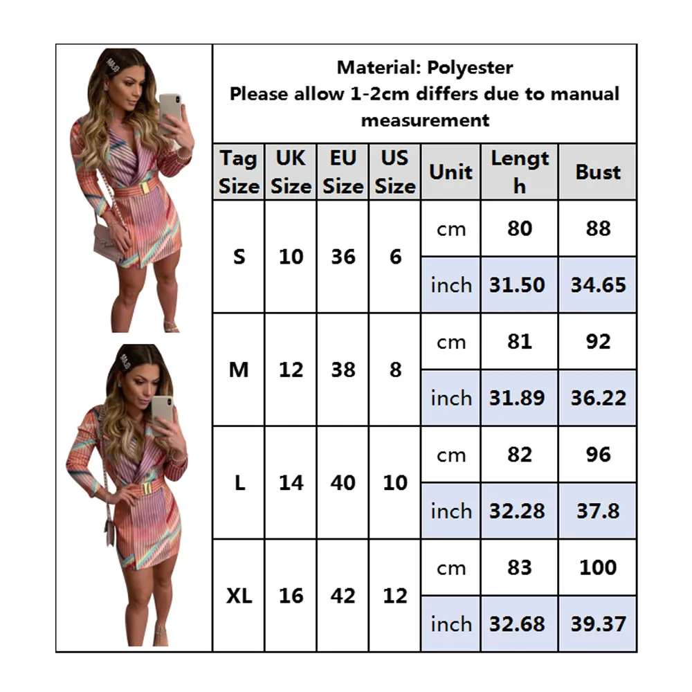 Элегантное женское платье в радужную полоску, офисное Повседневное платье-Блейзер, Осень-зима, приталенный костюм для девушек, платья для вечеринок, vestido D25