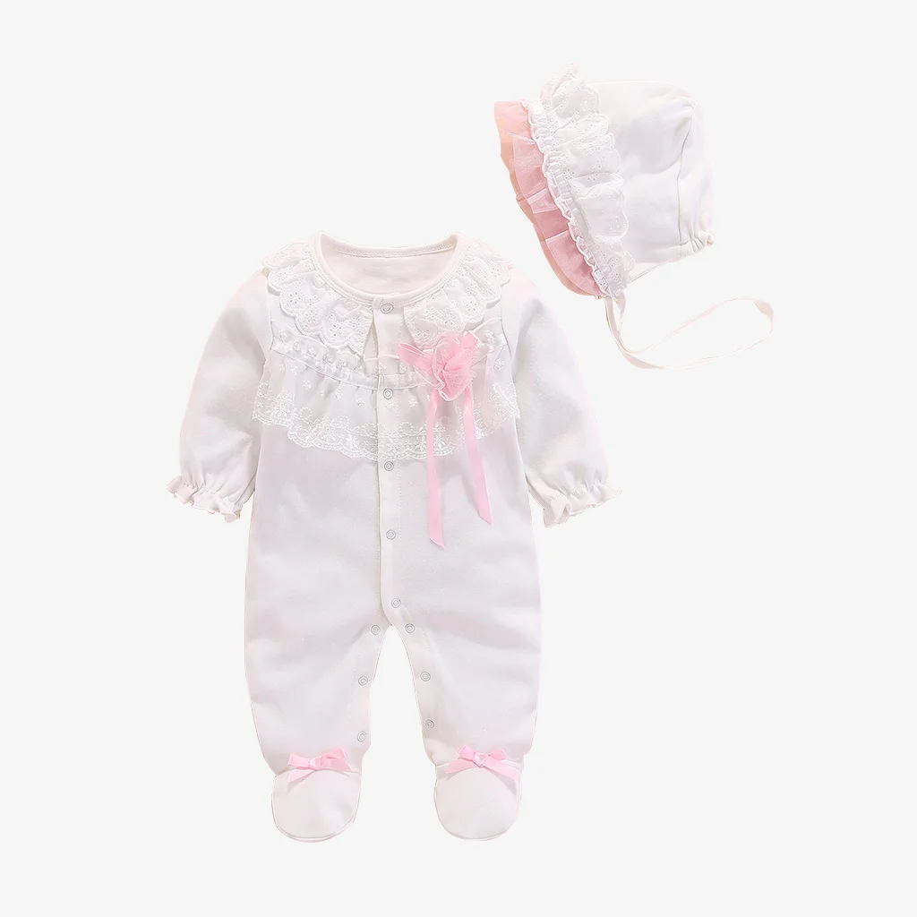 Посылка для маленьких девочек; комбинезон из хлопка с воротником в виде листьев лотоса; комбинезон с длинными рукавами для новорожденных; однотонная одежда для малышей - Цвет: Белый