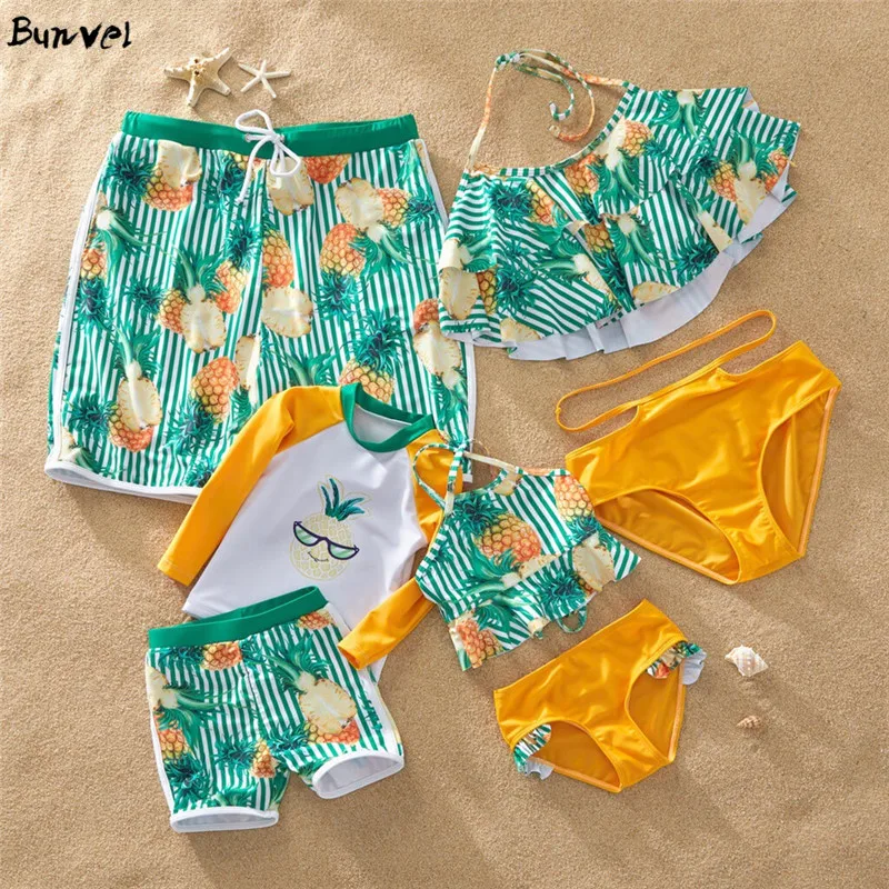 

bunvel Summer Boho Beachwear Pineapple Pattern Swimming Suit for Halter Family Look Swimwear Baby Girls Boys biquinis feminino
