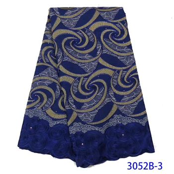 

5Yards African Fabric For Men Nigerian Cotton Garment Fabric Blue High Quality Swiss Voile Lace In Switzerland 5yards/Lot