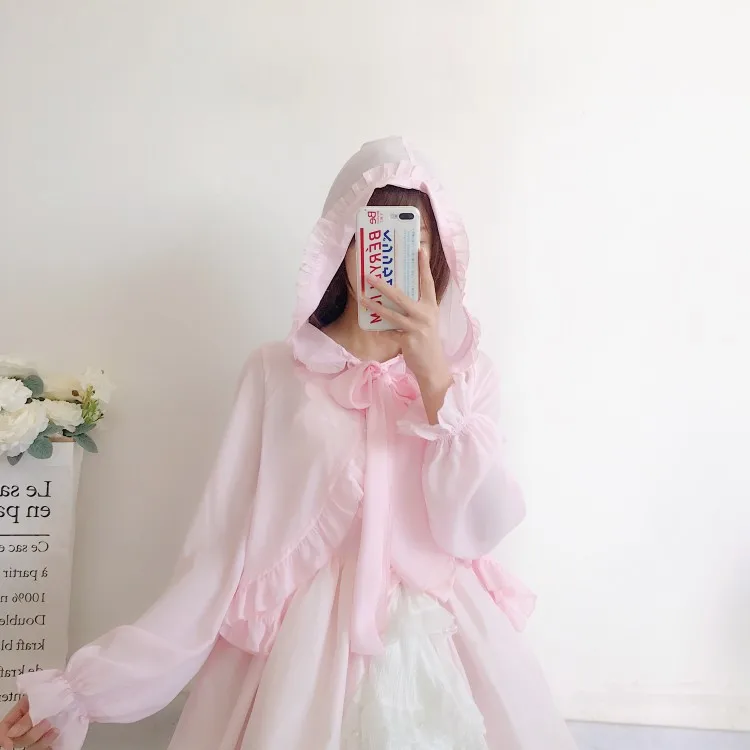 Японский солнцезащитный милый топ Лолиты kawaii Девушка винтажный плащ платок для защиты от солнца викторианское пальто с капюшоном Кружева Готический Лолита пальто cos