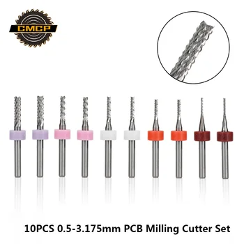 

10pcs 0.5-3.175mm PCB Milling Cutter Set Carbide End Mill 3.175mm Shank CNC Router Bit PCB Milling Bit PCB Engraving Bit
