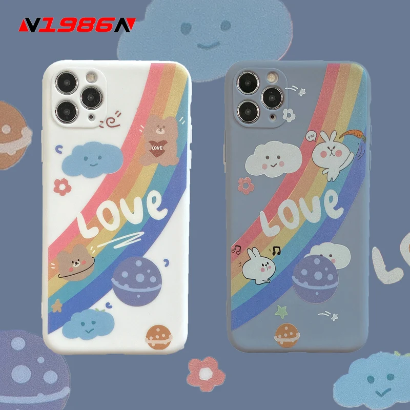 N1986N Cartoon Rainbow Case For iPhone 11 Pro X XR XS Max For iPhone SE 2020 6 6s 7 8 Plus Fashion Cute Rabbit Soft TPU Cover N1986N Cartoon Rainbow Case For iPhone 11 Pro X XR XS Max For iPhone SE 2020 6 6s 7 8 Plus Fashion Cute Rabbit Soft TPU Cover