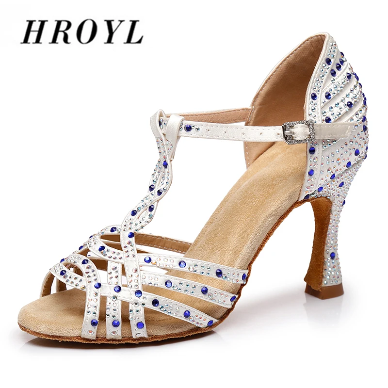HROYL Латинская танцевальная обувь для домашние тапочки женщин и девушек с Стразы