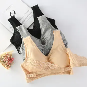

Wireless Cotton Gather Seamless Bra Sleep Lace Strap Breasted Regulation Wrapped Chest Sports Vest Bottoming