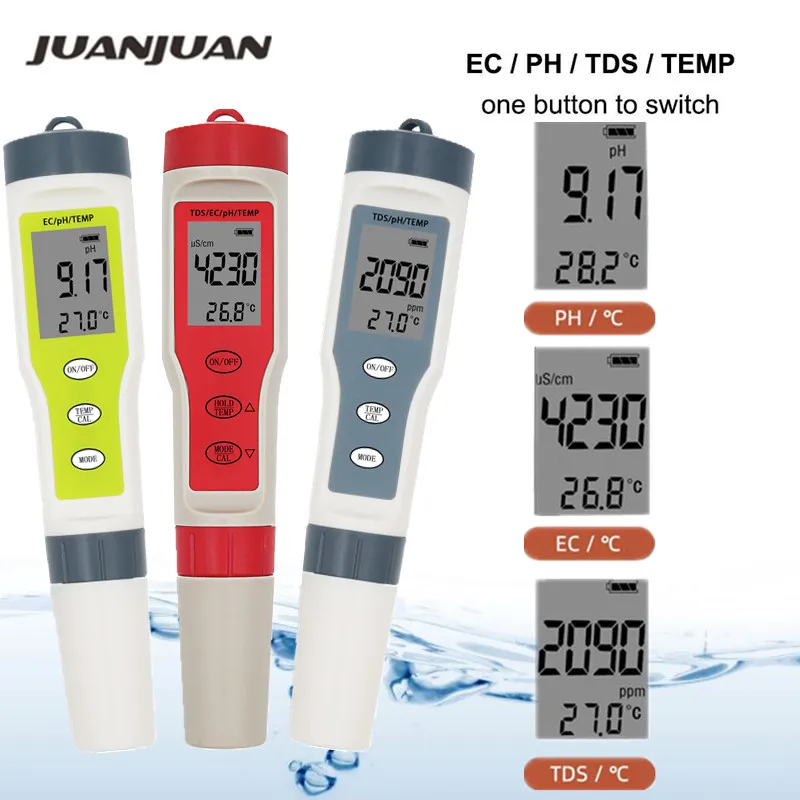 Najtaniej Profesjonalny cyfrowy próbnik do wody 4 w 1 3 w 1 Test EC TDS PH TEMP monitor jakości wody zestaw testowy do basenów woda pitna