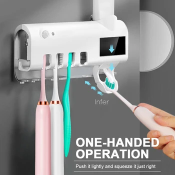 

UV Sterilize Toothbrush Holder Multifunction Solar Energy Antibacteria r Automatic Toothpaste Dispenser Home Cleaner Sterilize