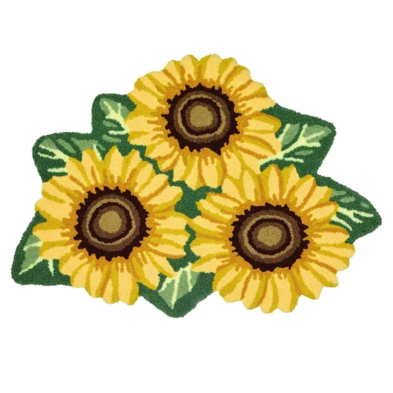 

Sunflower Rug for Kitchen Handmade Rug Yellow Flower Floor Mat Modern Rustic Carpet Washable Non-Slip Bathroom Mat for Bedroom/F