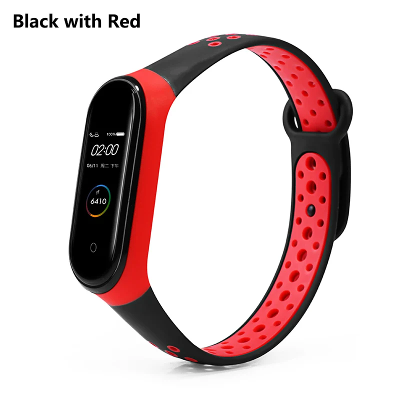 Black with red Спортивный ремешок BOORUI mi band 4, удобный ремешок pulseira mi band 4, аксессуары, силиконовый ремешок для xiaomi mi band 4 - Цвет: Black with red