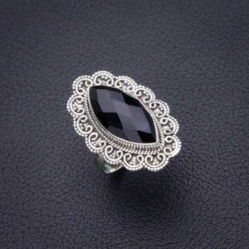 

StarGems Natural Black Onyx Handmade 925 Sterling Silver Ring 7.75 D4193