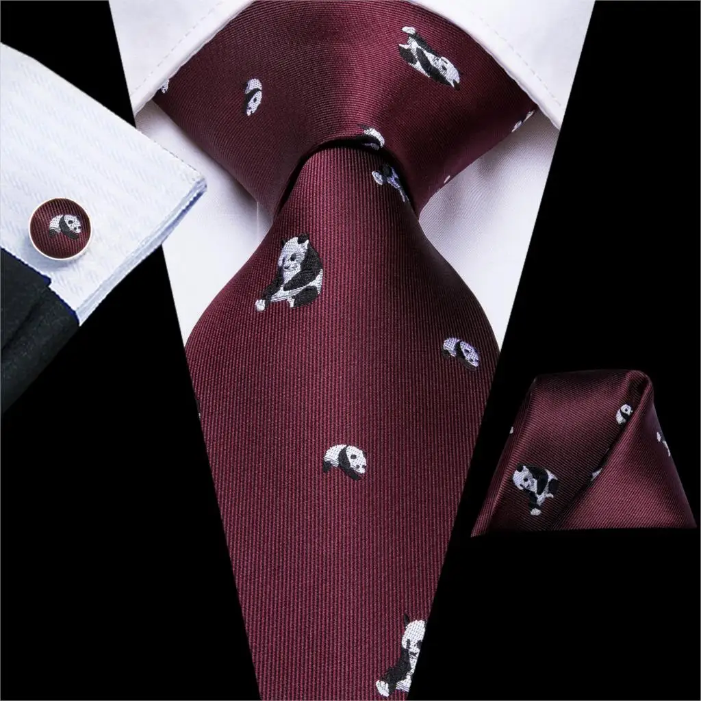 Hi-Tie Модные рождественские галстуки для мужчин шелковый галстук красный зеленый узор Птицы галстук носовой платок запонки набор мужские шелковые галстуки - Цвет: C-3282
