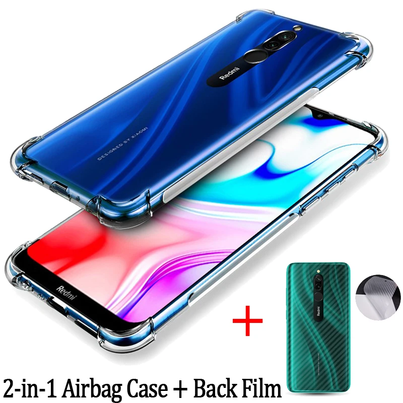 Airbag чехол+ пленка для Redmi-8 8A Xiaomi TPU Case Redmi8 A мягкий чехол на Xiomi Redmi 8A чехол ксиоми редми 8а чехлы редми8 а закаленное стекло сяоми редми 8 а стекло на редми-8 защитное стекло Xiaomi Redmi 8 case - Цвет: 2-IN-1