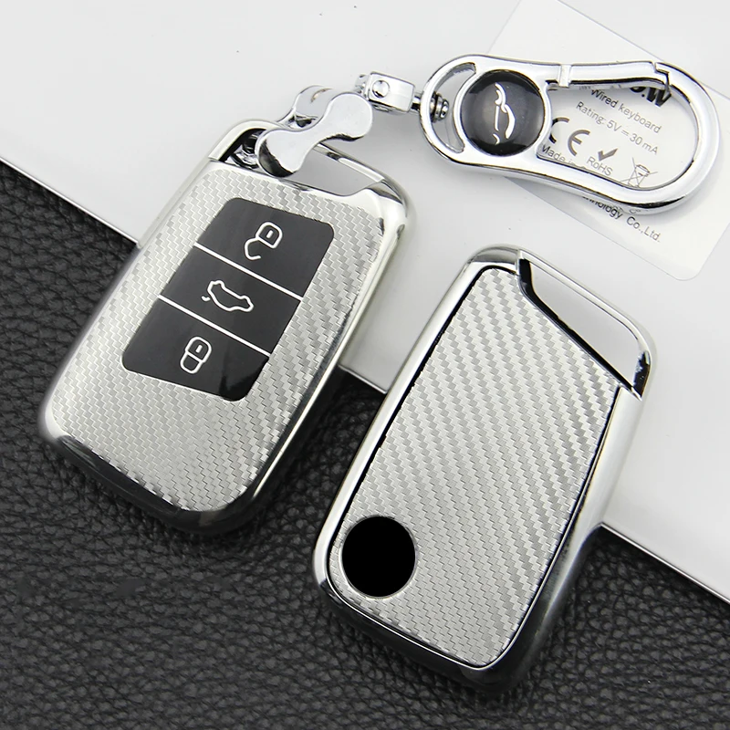 

Luxury Carbon Fiber TPU Car Key Cover Case Shell For Volkswagen VW Tiguan MK2 Magotan Passat B8 CC 2017 2018 For Skoda Superb A7