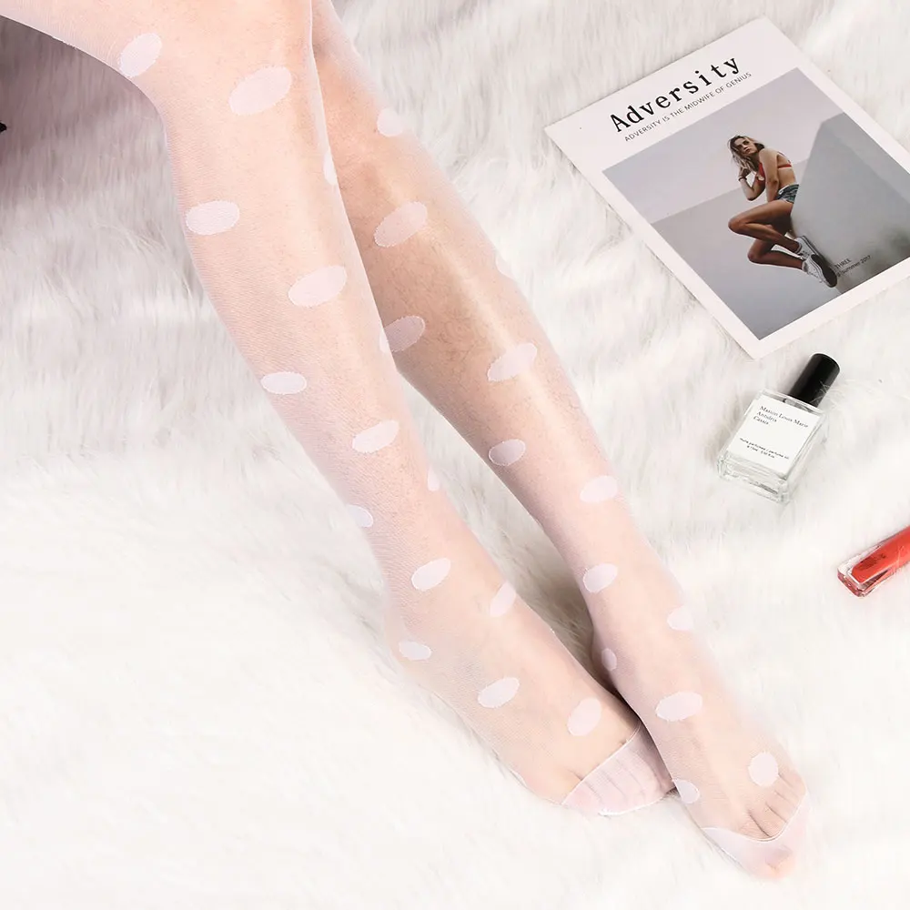 orange knee high socks Sexy Women Tights Classic Small Polka Dot Silk Stockings Thin Vintage Faux Tattoo Thigh Sheer Pantyhose Female Elastic Hosiery ladies socks