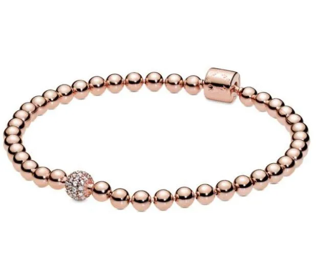 Оригинальное 925 пробы серебро браслет из розового золота Гладкие бусины& проложить хрустальный шар браслет Fit бисера браслеты с подвесками Сделай Сам Модные украшения