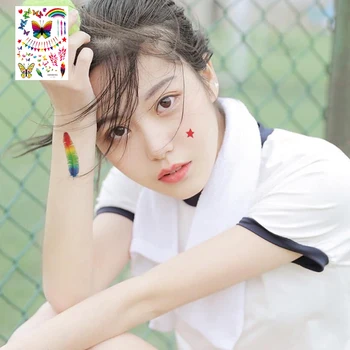 

RocooArt Environmental Protection Waterproof Disposable Rainbow Tattoo Stickers Rainbow Face Stickers Cool Camouflage
