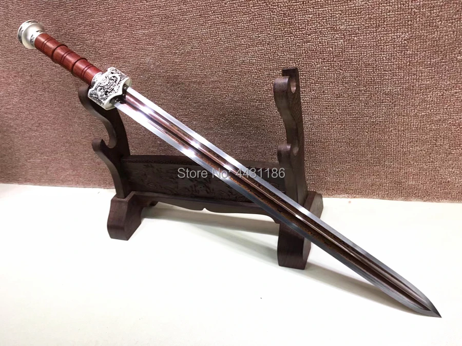 Folded Red Pattern Steel Sharp Chinese KungFu Dao Sword WuShu Han Jian Saber Dragon Theme Home Decoration Real Knife Swords