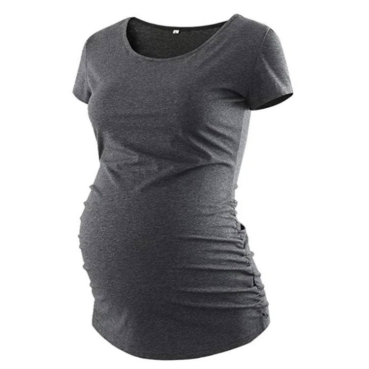 Топы для беременных футболки женщин с коротким рукавом и круглым вырезом