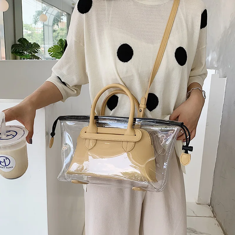 

New Jelly transparent bag2019 new summer fresh hand-held wing bag Korean single-shoulder oblique bag big bag