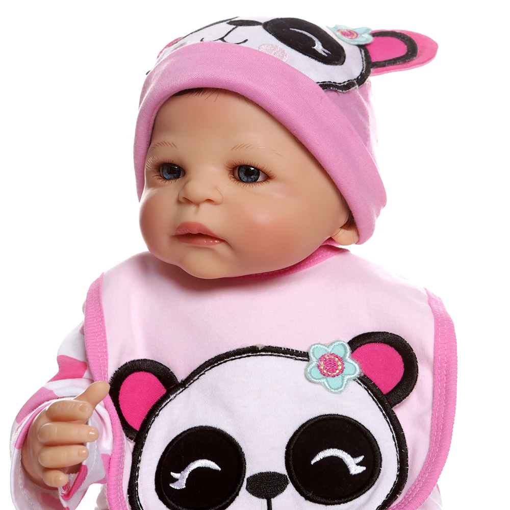 NPK 55 см полное тело силиконовая кукла bebe reborn baby doll in panda платье Ванна игрушка душ кукла Анатомически правильная